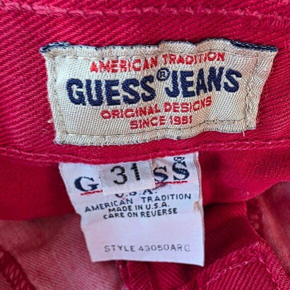 Vintage Guess Womens 31 Jeans High Rise Red Denim Barrel Mom Made In USA 1990s - Picture 9 of 12